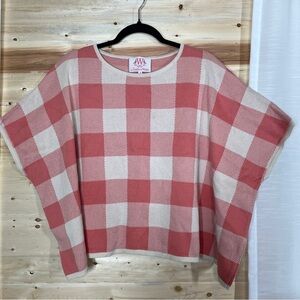 La Casita de Wendy pink and cream buffalo check box knit top
